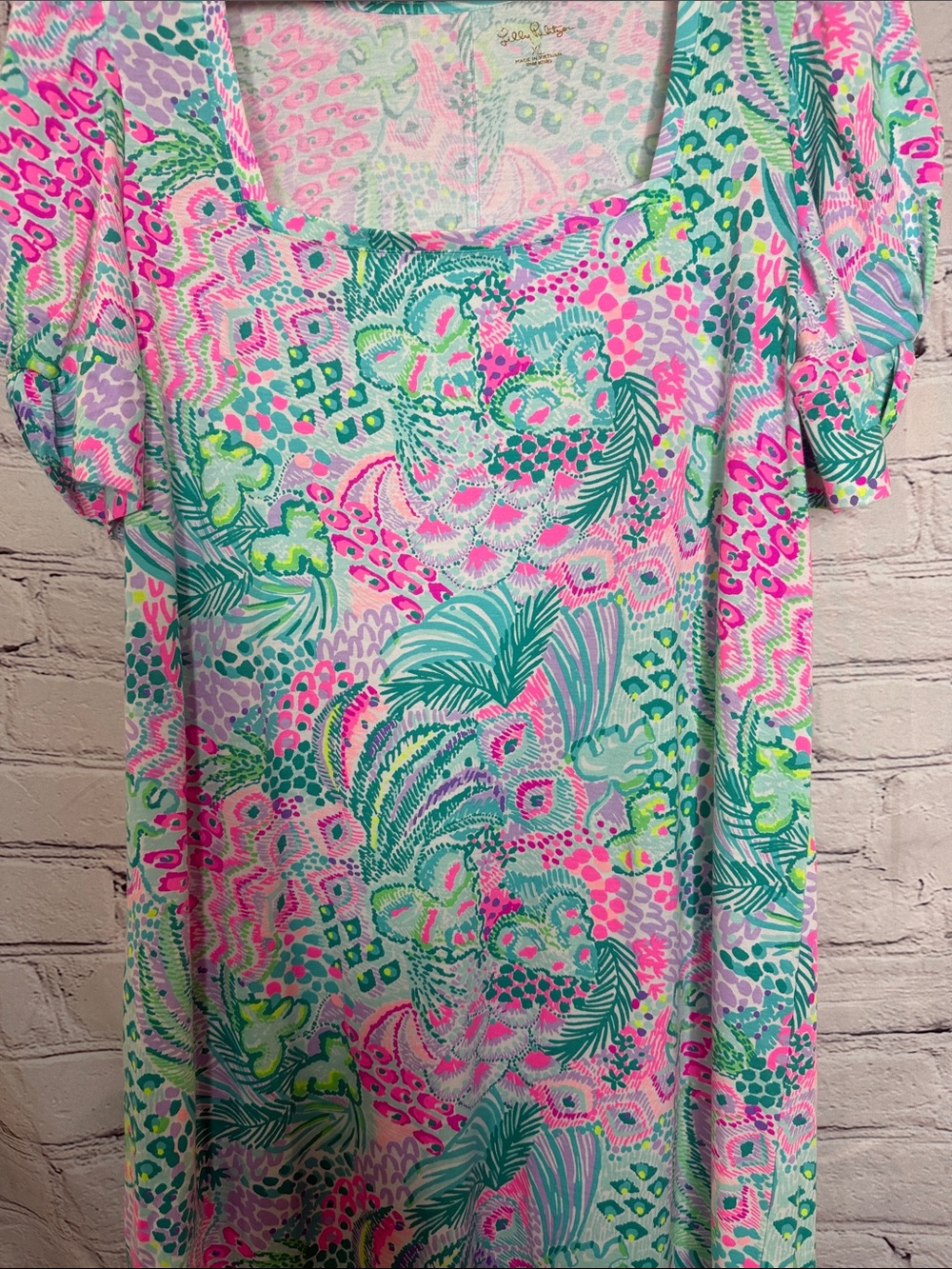Lilly Pulitzer Tropical Print Shift Dress W/Square Neck Size X-Large - Picture 6 of 13